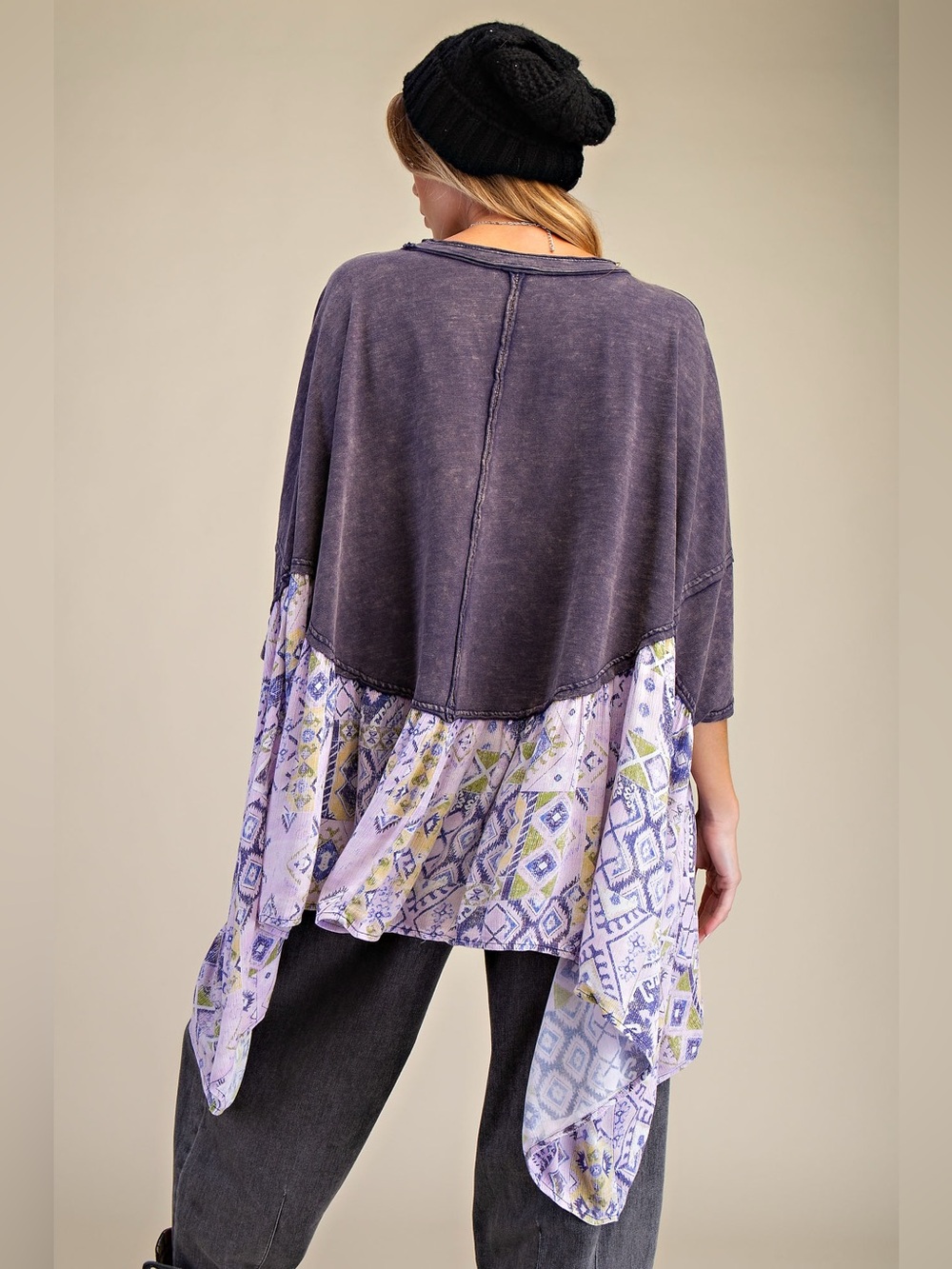#80 New! Easel Patchwork 'LOVE' Ruffle Hem Tunic - Picture 2 of 2